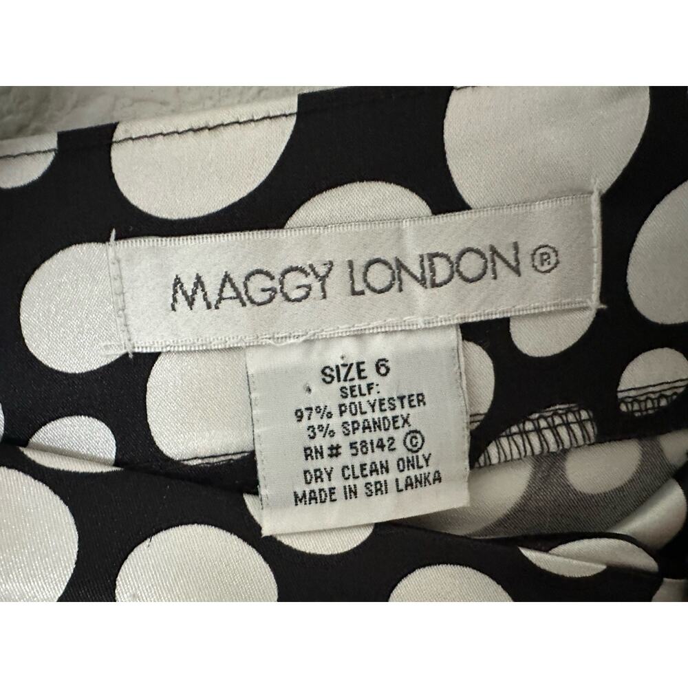 Maggy London Black and White Ruched Wrap MidiDress Size 6 cap sleeves polka dot - Picture 6 of 9